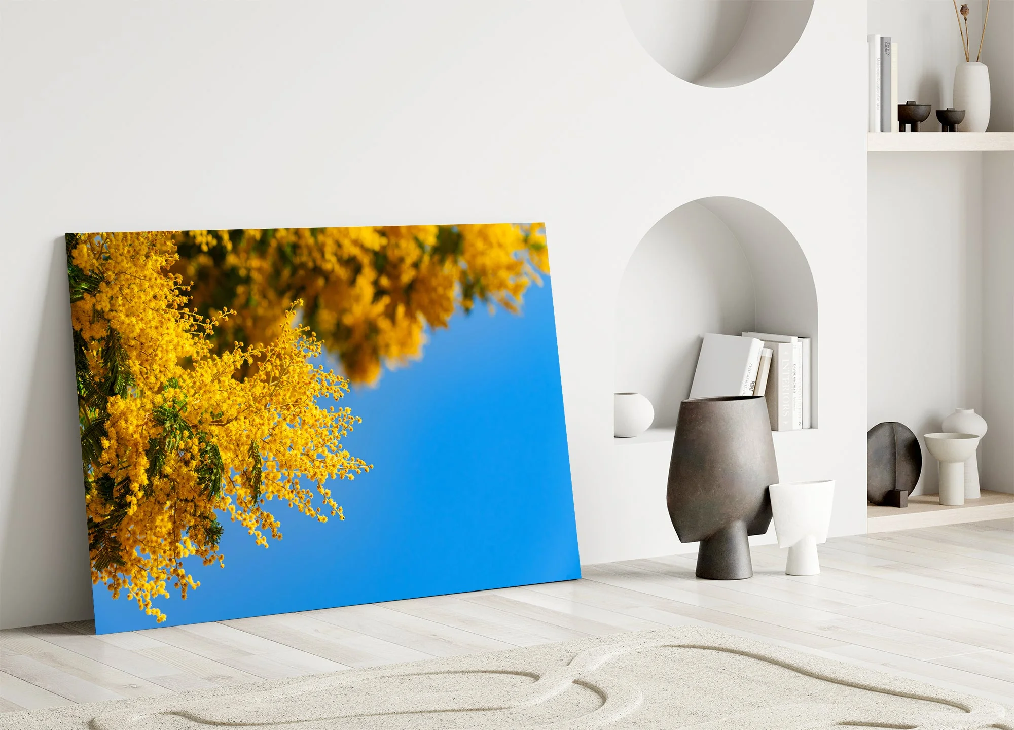 Golden Mimosa Bloom Glass Wall Art - Image 5