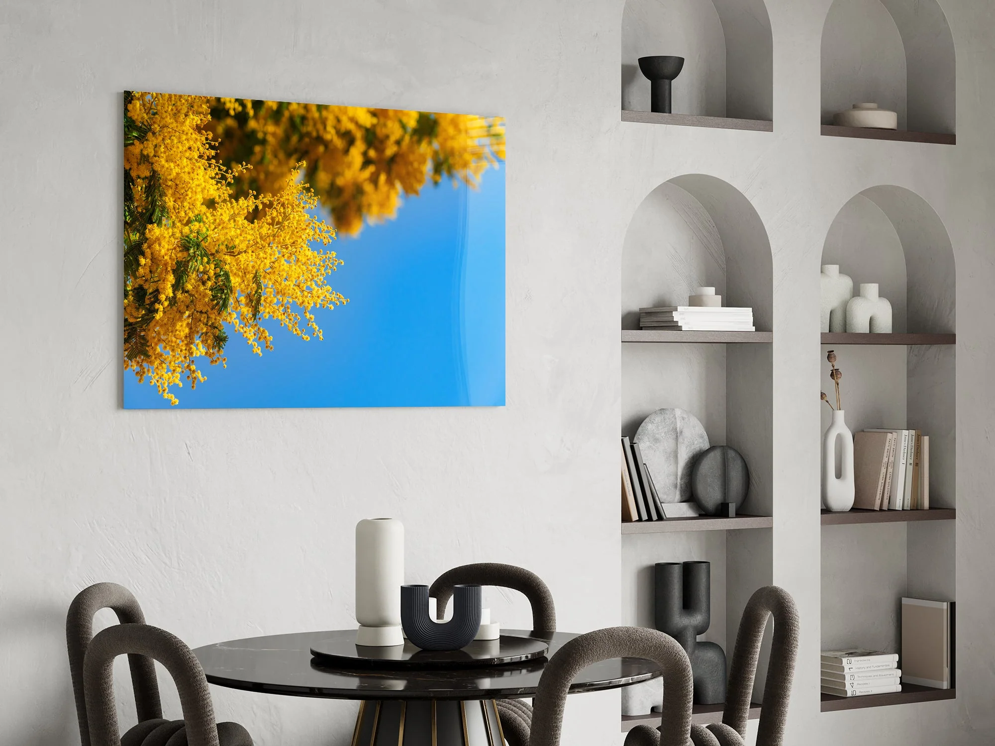 Golden Mimosa Bloom Glass Wall Art - Image 6