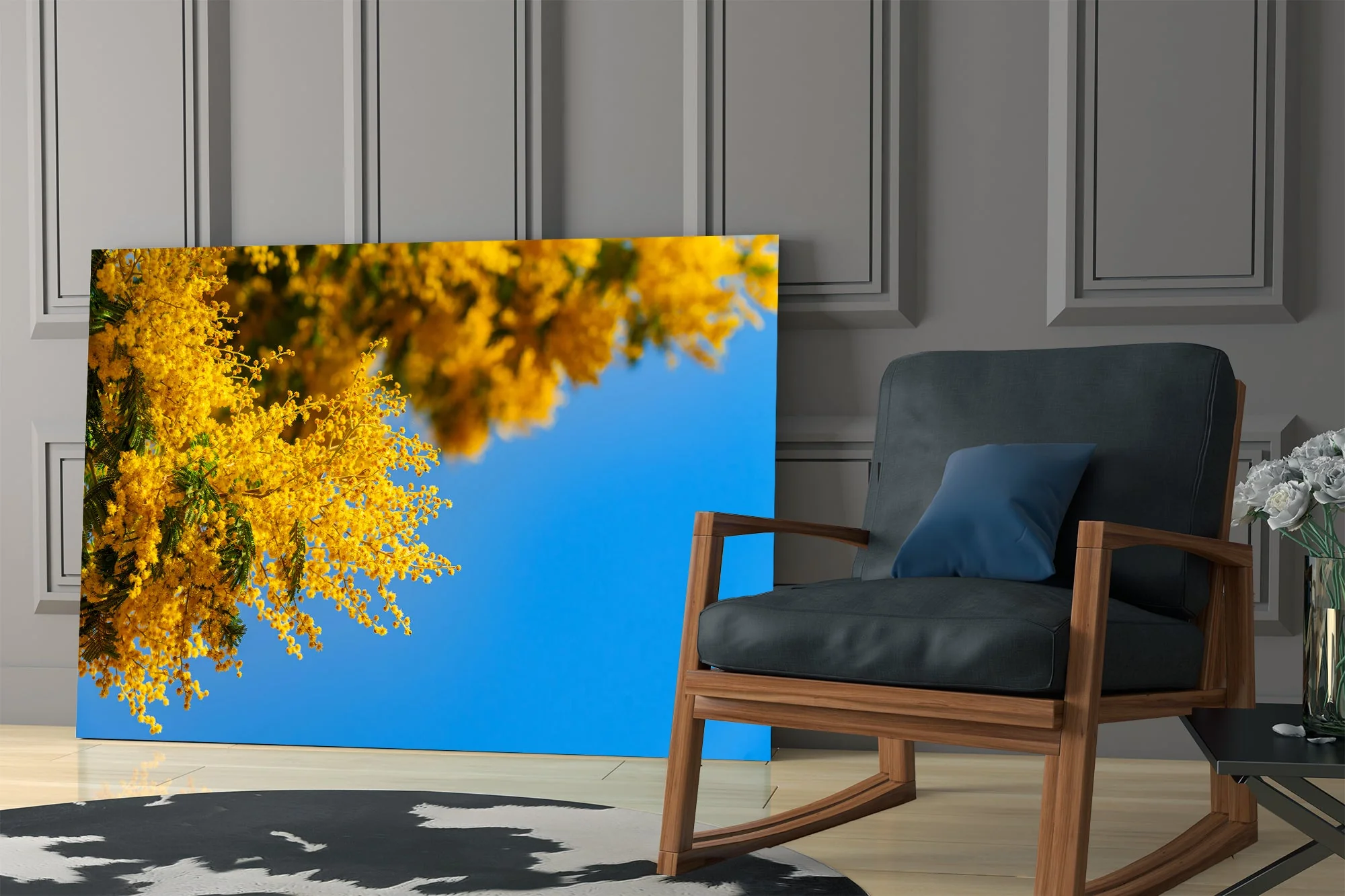 Golden Mimosa Bloom Glass Wall Art - Image 7
