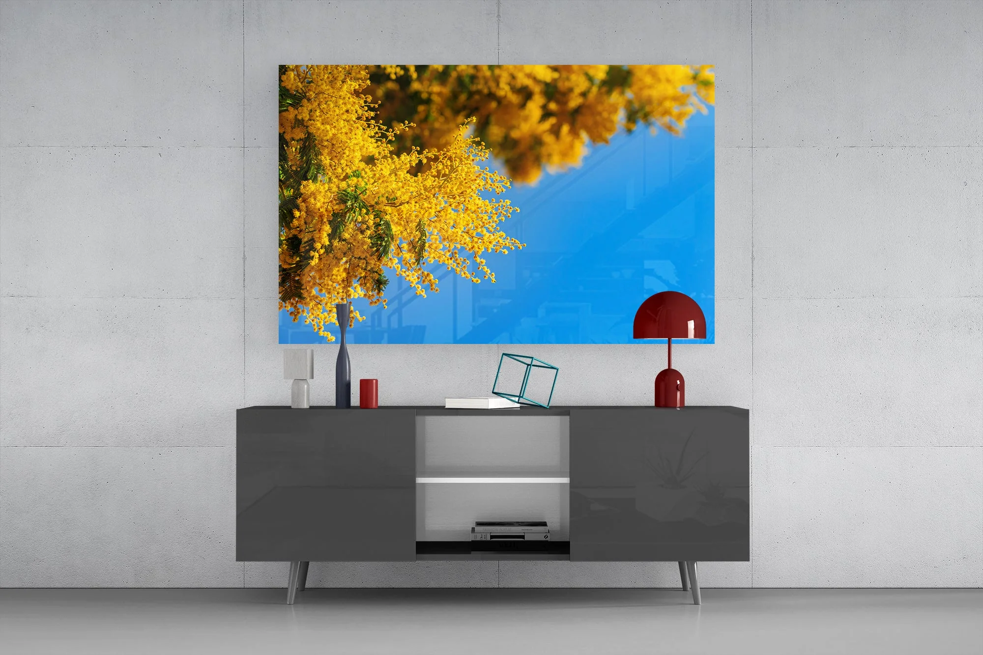 Golden Mimosa Bloom Glass Wall Art - Image 8
