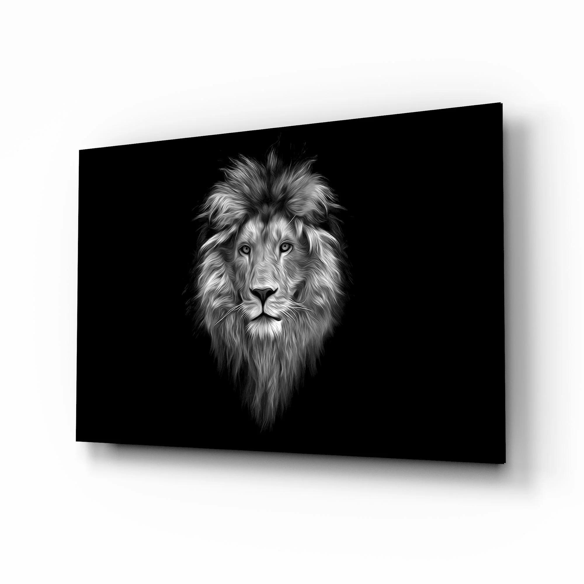 Majestic Monochrome Lion Glass Wall Art