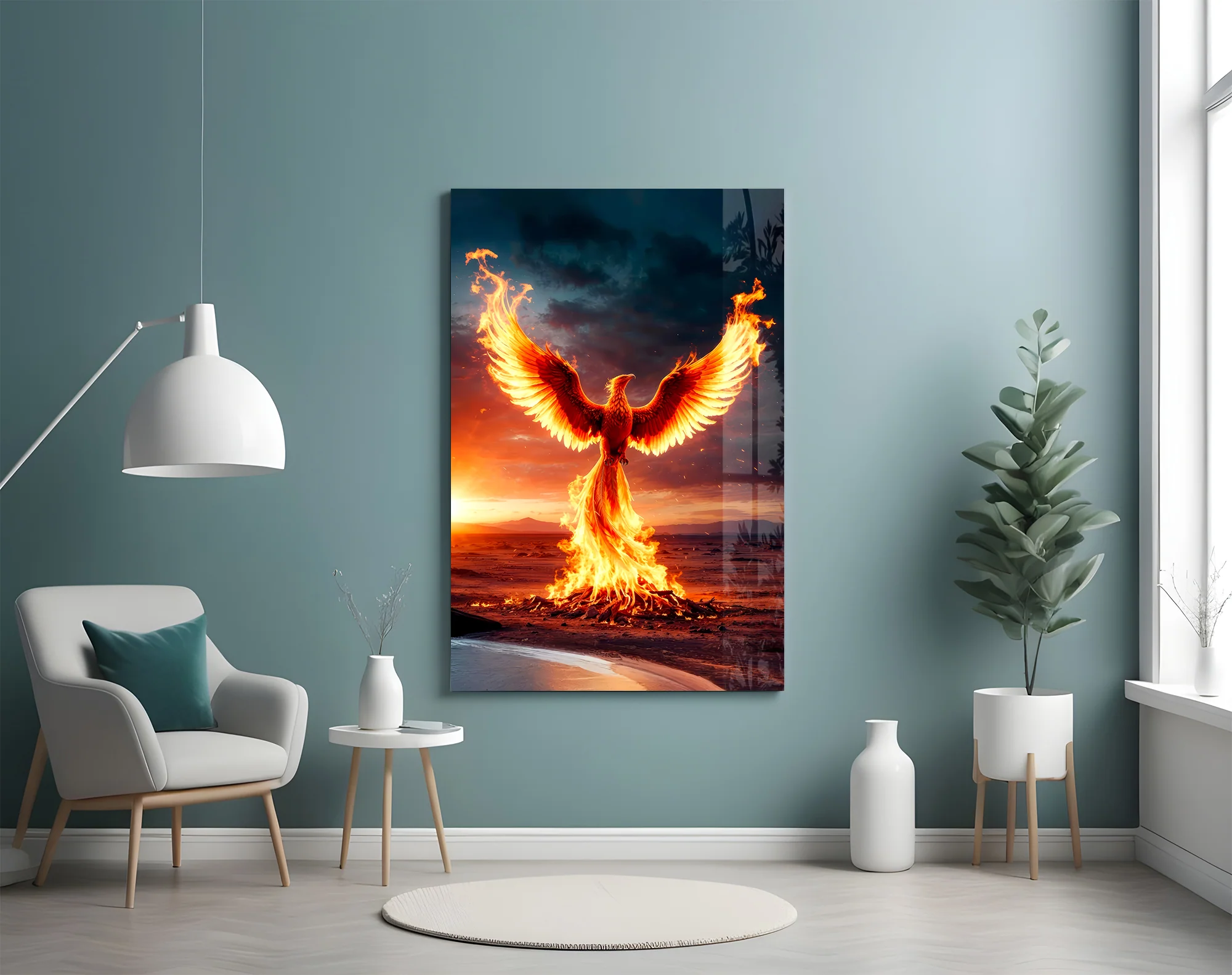 Phoenix Rising from Flames Glass Wall Art - Image 4