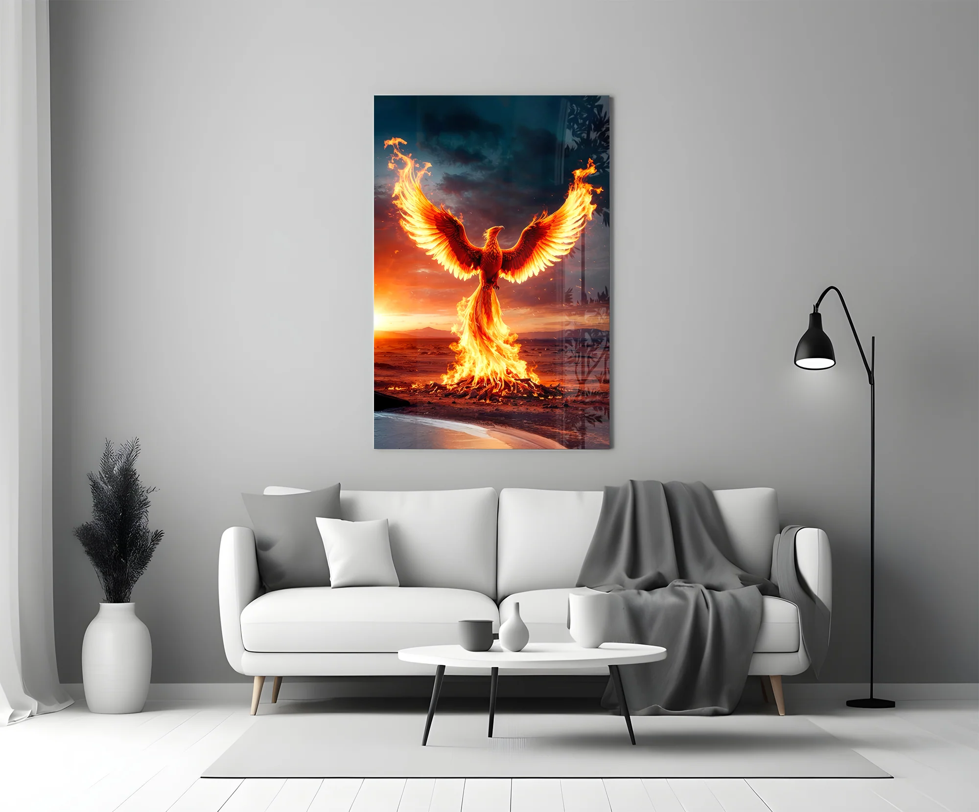 Phoenix Rising from Flames Glass Wall Art - Image 5