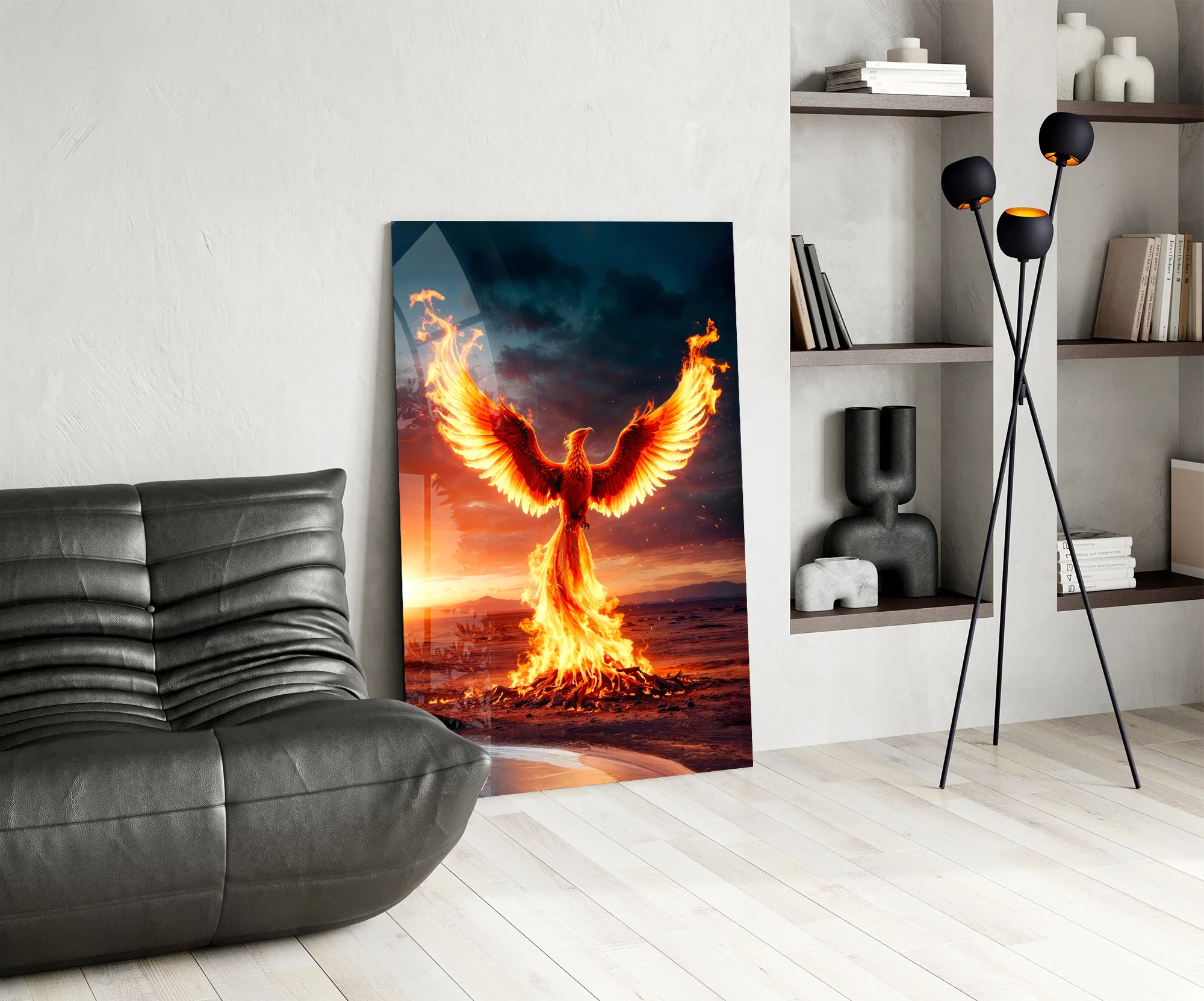 Phoenix Rising from Flames Glass Wall Art - Image 6