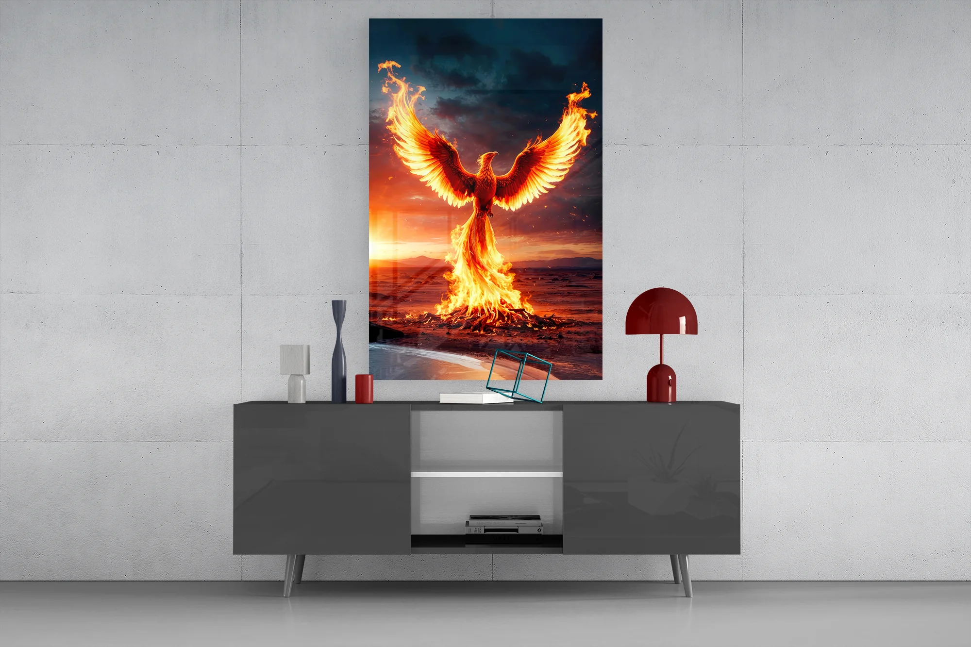 Phoenix Rising from Flames Glass Wall Art - Image 8