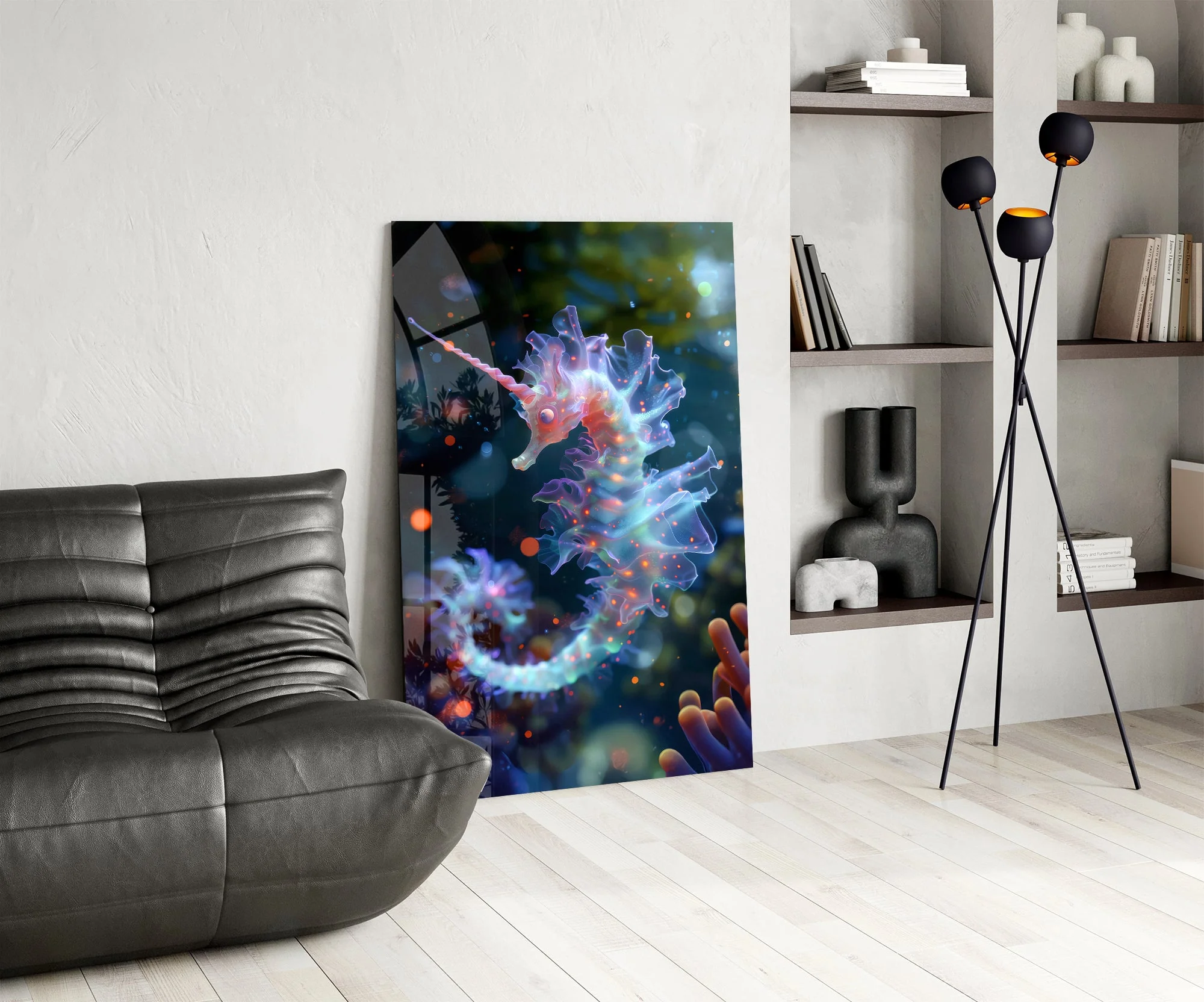 Bioluminescent Mythical Seahorse Glass Wall Art - Image 6