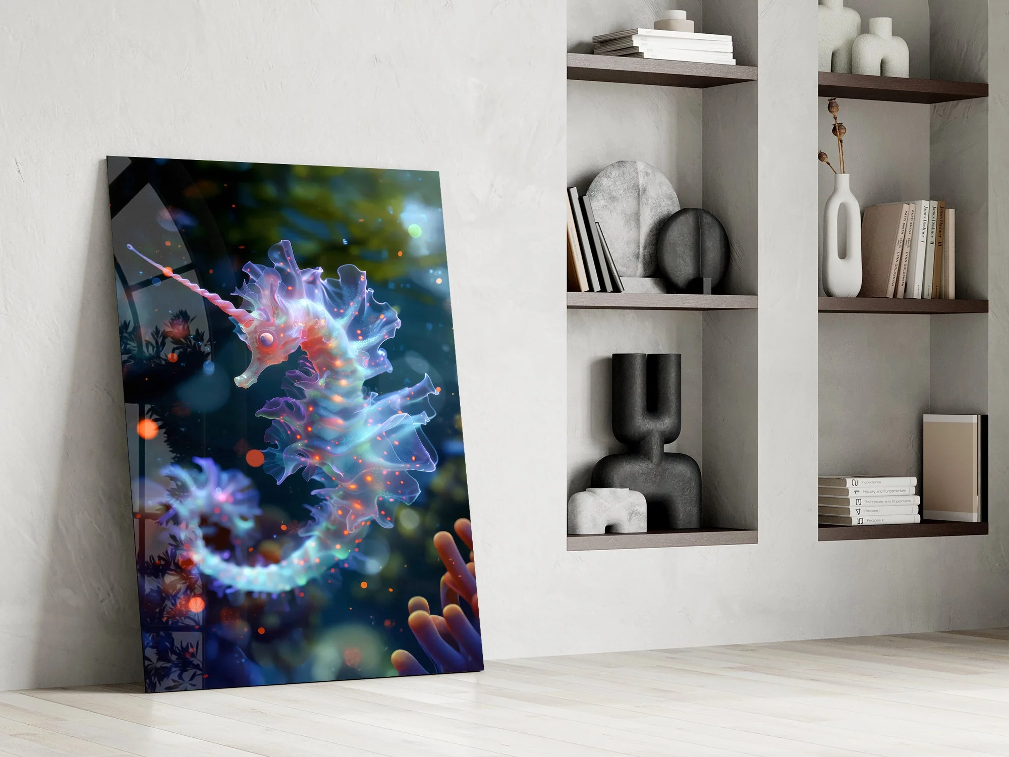 Bioluminescent Mythical Seahorse Glass Wall Art - Image 7