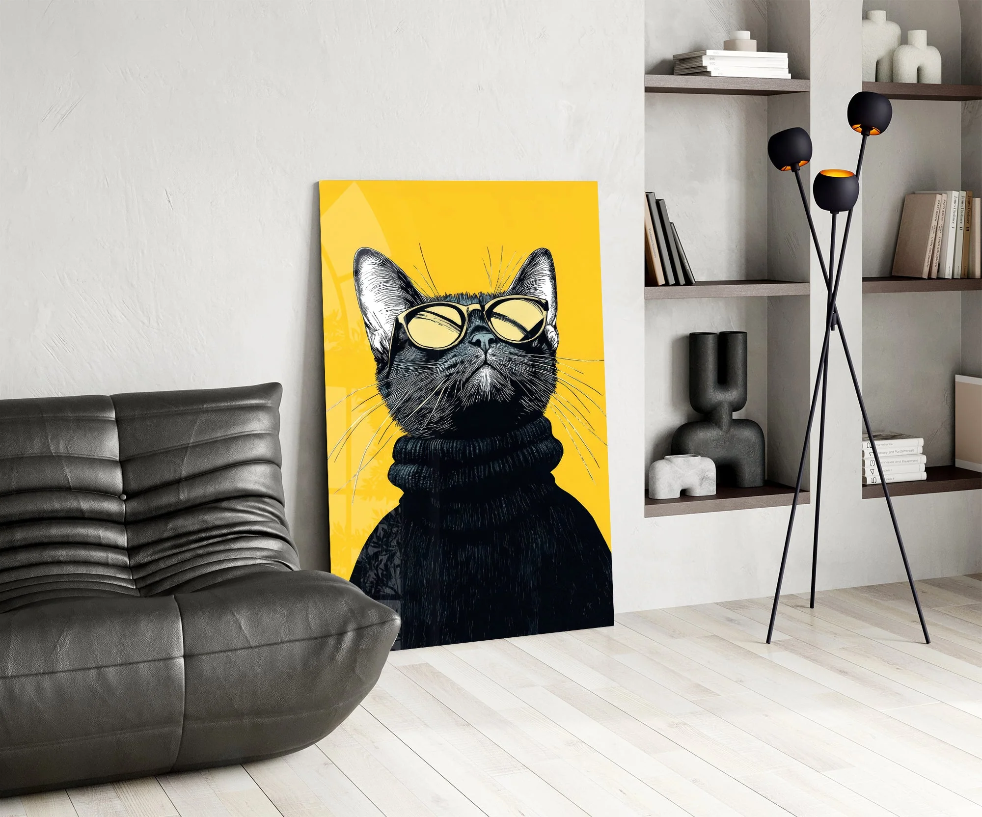 Sophisticated Cool Cat Glass Wall Art - Image 6