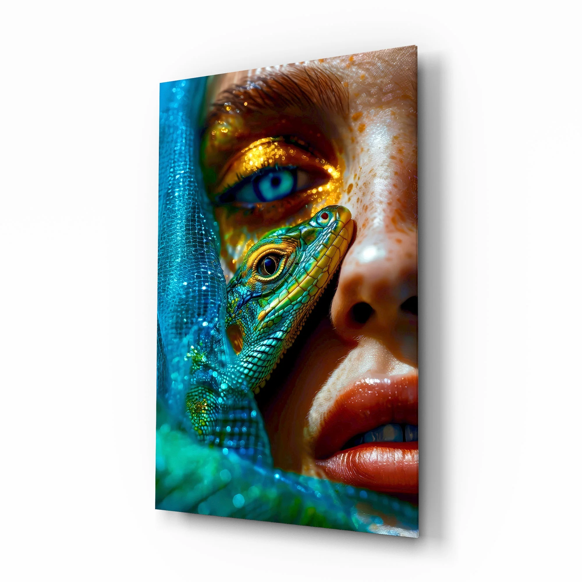 Gilded Emerald Reptile Muse Glass Wall Art