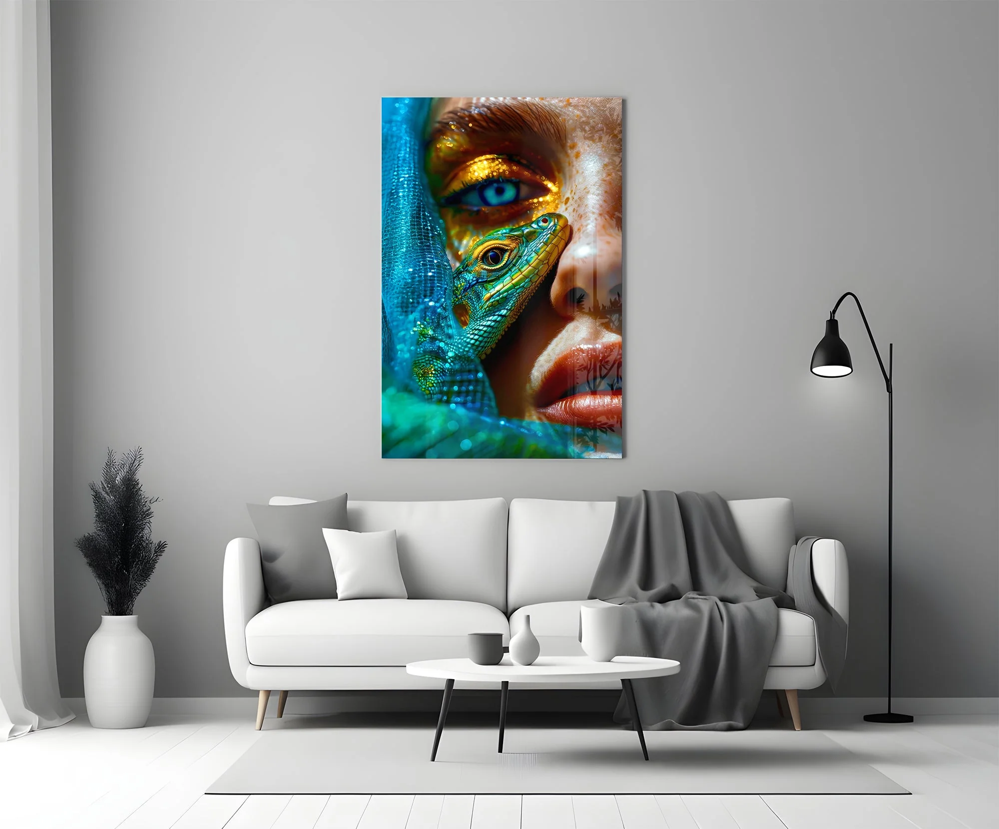 Gilded Emerald Reptile Muse Glass Wall Art - Image 5