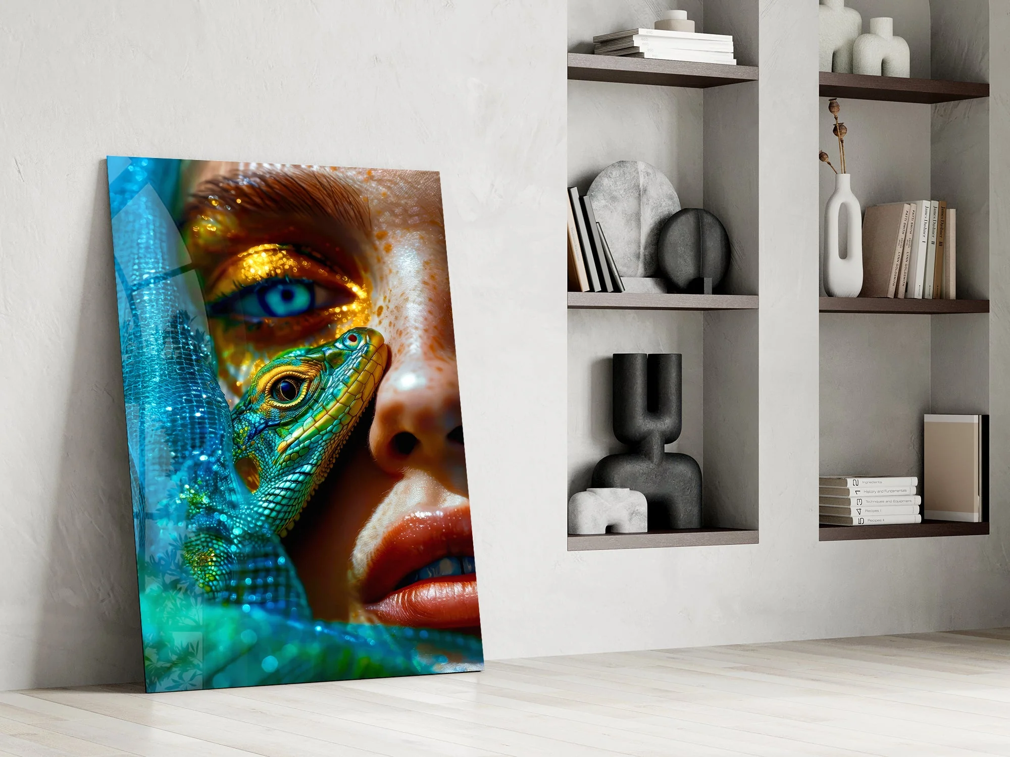Gilded Emerald Reptile Muse Glass Wall Art - Image 7